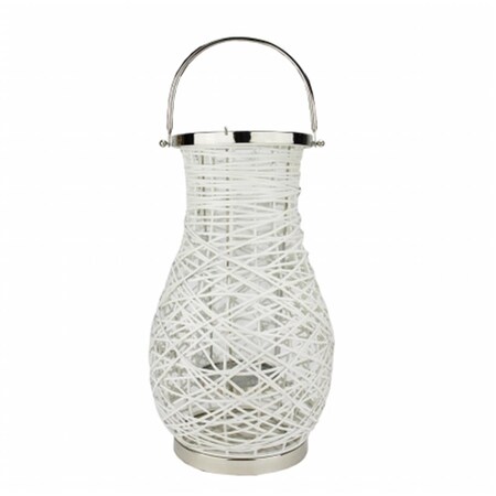 Northlight Seasonal Modern White Decorative Woven Iron Pillar Candle Lantern with Glass Hurricane 31580110